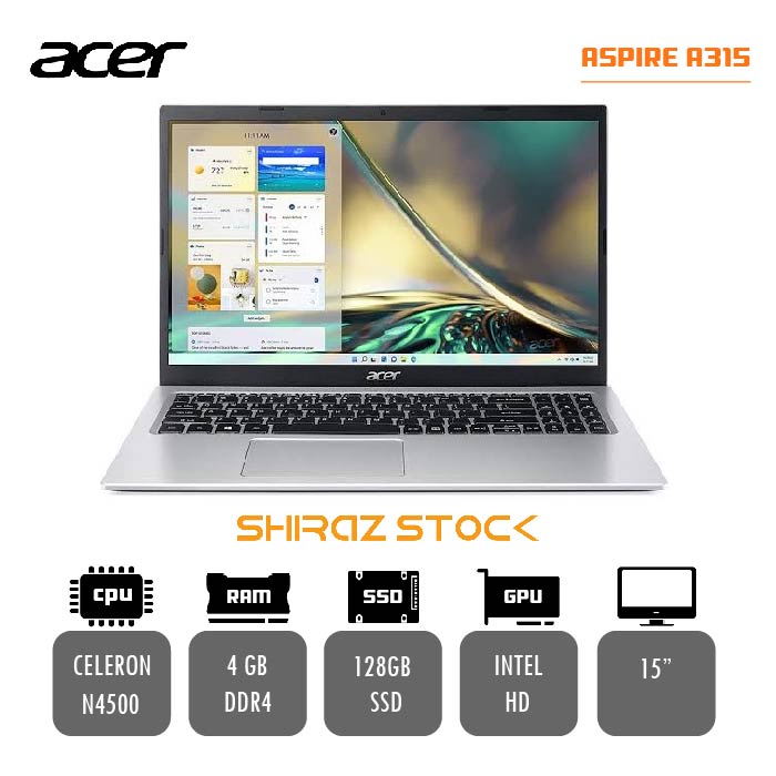 لپ تاپ استوک ACER ASPIRE A315 | CELERON-N4500 | 4GB-DDR4 | 128GB-SSD | 15