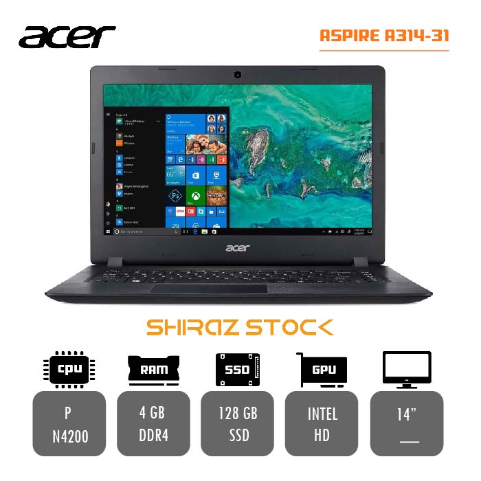لپ تاپ استوک "ACER ASPIRE A314-31 | PANTUM-N4200 | 4GB-DDR4 | 128GB-SSDm.2 | 14