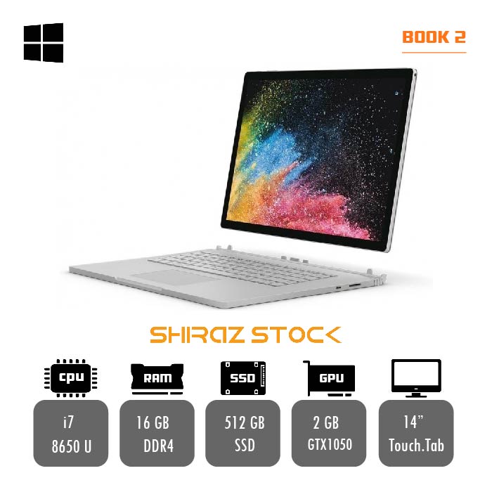 سرفیس بوک استوک Microsoft Surface Book 2 |i7-8350U|16GB|512GB-SSD| 2GB-GTX1050 | 13.5"Touch.TAB