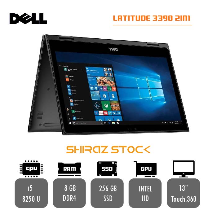 لپ تاپ استوک DELL Latitude 3390 2-in-1 | i5-8250U | 8GB-DDR4 |256GB-SSDm.2| 13"Touch-360