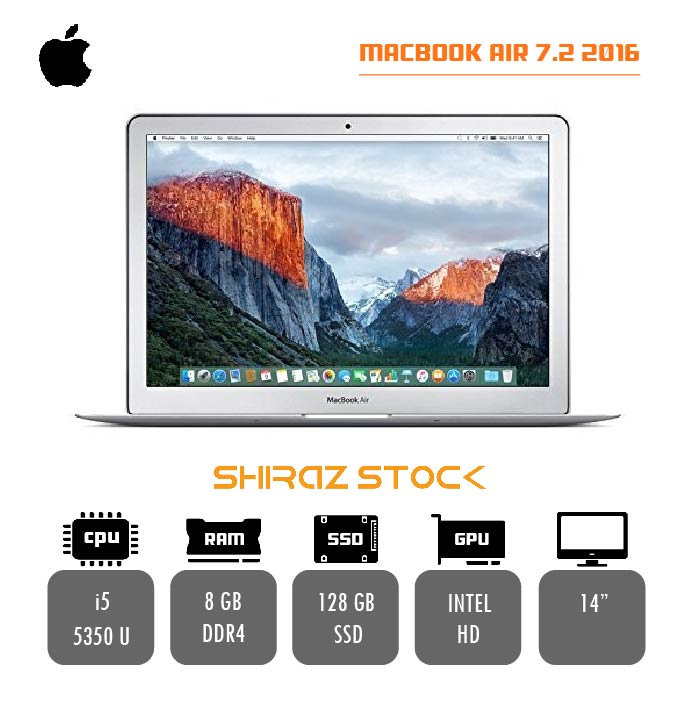 مک بوک استوک "APPLE | MACBOOK AIR 7.2 2016 | i5-5350U | 8GB-DDR3 | 128GB-SSDm.2 | 14 