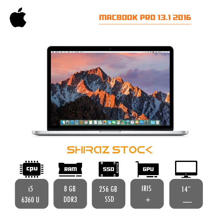 مک بوک استوک "APPLE MACBOOK PRO 13.1 2016 |i5-6360U|8GB-DDR3|256GB-SSD|14 