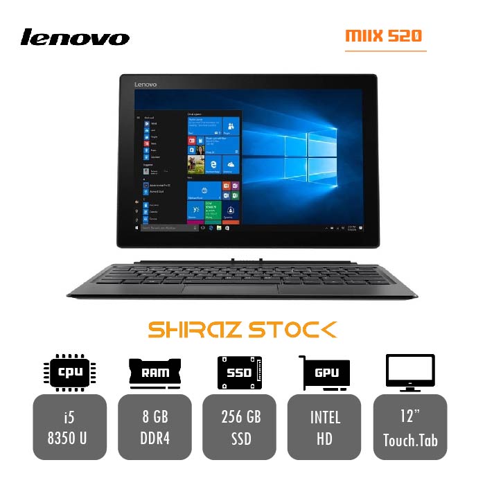 لپ تاپ استوک LENOVO MIIX 520 | i5-8350 U | 8GB-DDR4 | 256GB-SSDm.2 | 12"-Touch-TAB