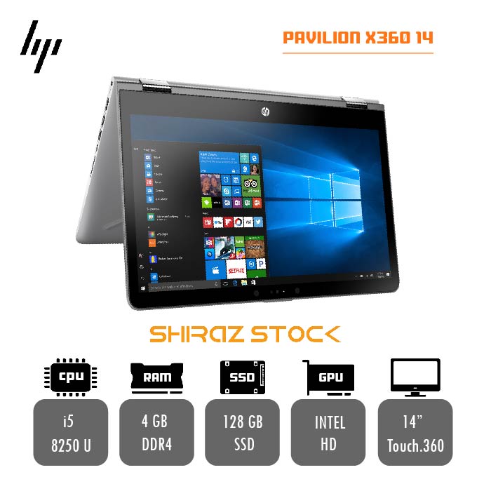 لپ تاپ استوک HP PAVILION X360 14 | i5-8250U | 4GB-DDR4 | 128-SSD.m2 | 14"-HD