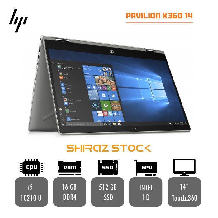 لپ تاپ استوک HP PAVILION X360 14 | i5-10210U | 16GB-DDR4 | 512-SSD.m2 | 14" TOUCH.360