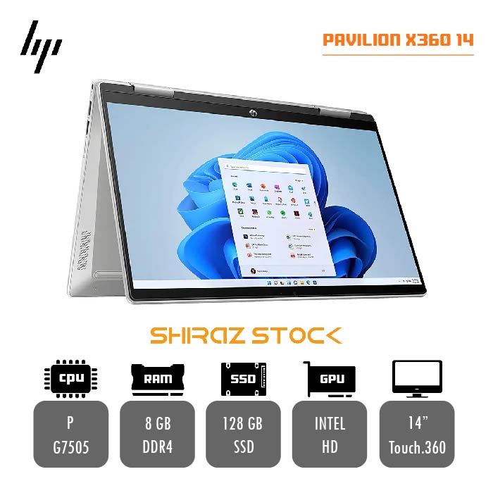 لپ تاپ استوک HP PAVILION X360 14 | P-G7505 |8GB-DDR4|128GB-SSD|14" TOUCH.360