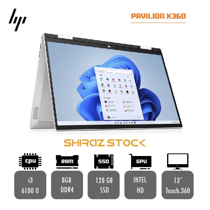 لپ تاپ استوک HP PAVILION X360  | i3-6100U | 8GB-DDR4 | 128-SSD.m2 | 13" TOUCH.360