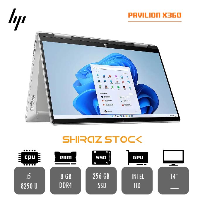 لپ تاپ استوک HP PAVILION X360 | i5-8250U | 8GB-DDR4 | 256-SSD.m2 | 14"-HD