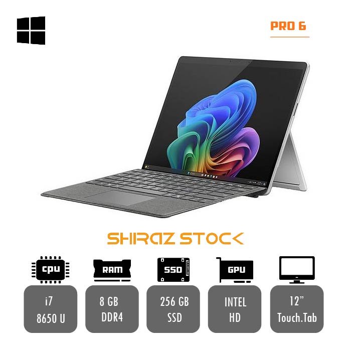 تبلت مایکروسافت سورفیس پرو6 Microsoft Surface Pro 6 | i7-8650U|8GB|256GB| 12"-2K-TAB_Touch