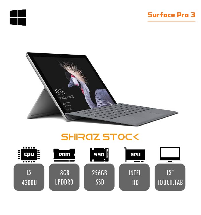 تبلت استوک  Microsoft Surface Pro 3 | i5-4300U | 8GB-LPDDR3 | 256GB-SSD | 12-TOUCH.TAB