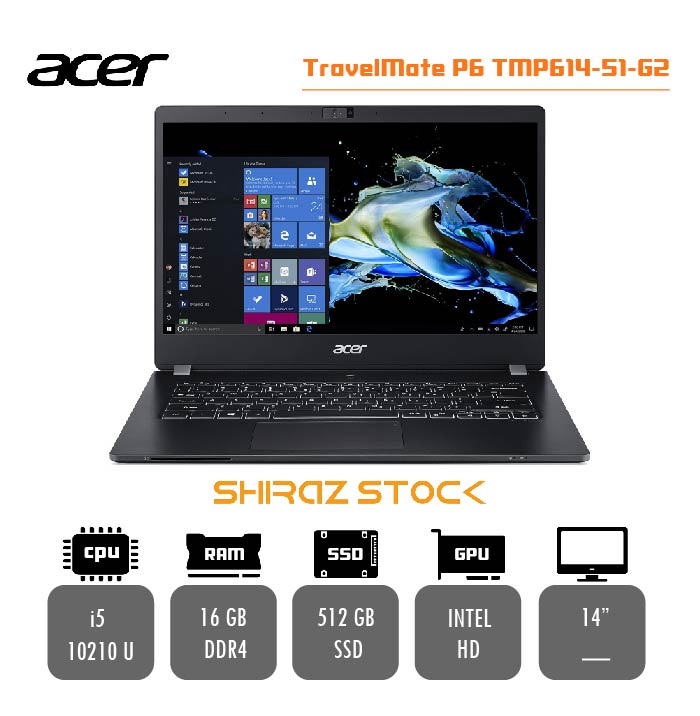 لپ تاپ استوک Acer TravelMate P6 TMP614-51-G2 |i5-10210U|16GB-DDR4|512GB-SSD|FHD