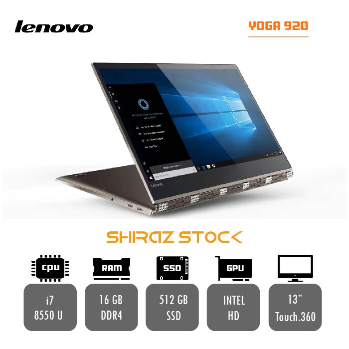 لپ تاپ استوک LENOVO YOGA 920 | i7-8550U | 16GB-DDR4 | 512GB-SSDm.2 | 14"-FHD-Touch-360