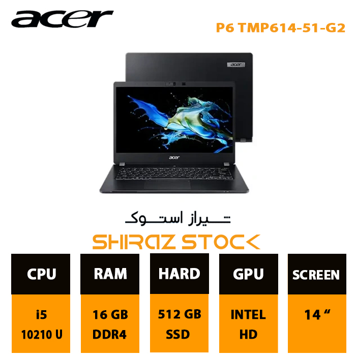 لپ تاپ استوک Acer TravelMate P6 TMP614-51-G2 | i5-10210U | 16GB-DDR4 | 512GB-SSDm.2 | 14FHD