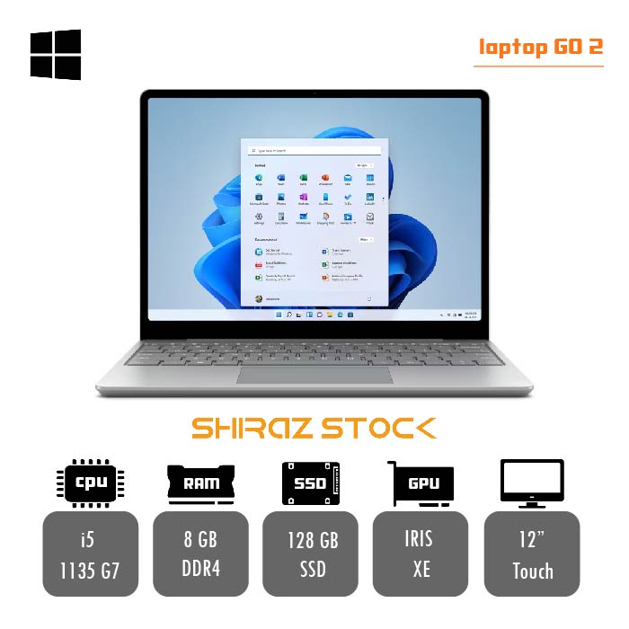 لپ تاپ استوک Microsoft Surface laptop GO2 | i5-1135G7 | 8GB-DDR4 | 128GB-SSDm.2 | 12"-2K-Touch