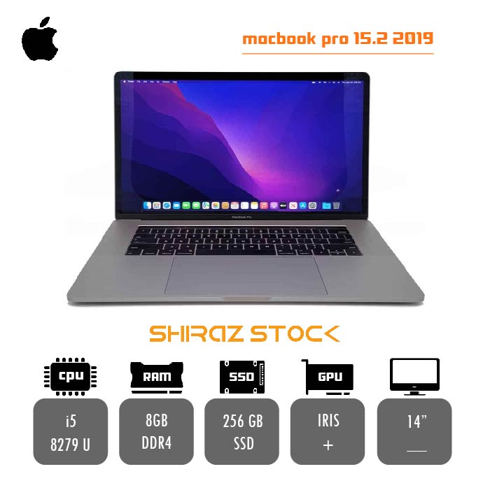 مک بوک استوک "APPLE | MACBOOK PRO 15.2 2019 | i5-8279U | 8GB-DDR4 | 256GB-SSDm.2 | IRES PLUS | 14 