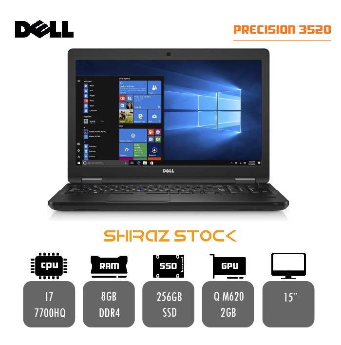 لپ تاپ استوکDELL PRECISION 3520 | i7-7700HQ | 8GB-DDR4 | 256GB-SSD | NVDIA QUADRO M620-2GB | 15