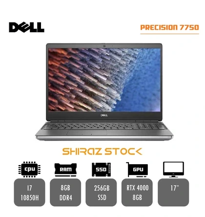 لپ تاپ استوک DELL PRECISION 7750 | I7-10850H | 8GB-DDR4 | 256GB-SSD | NVIDI QUADRO RTX 4000-8GB | 17